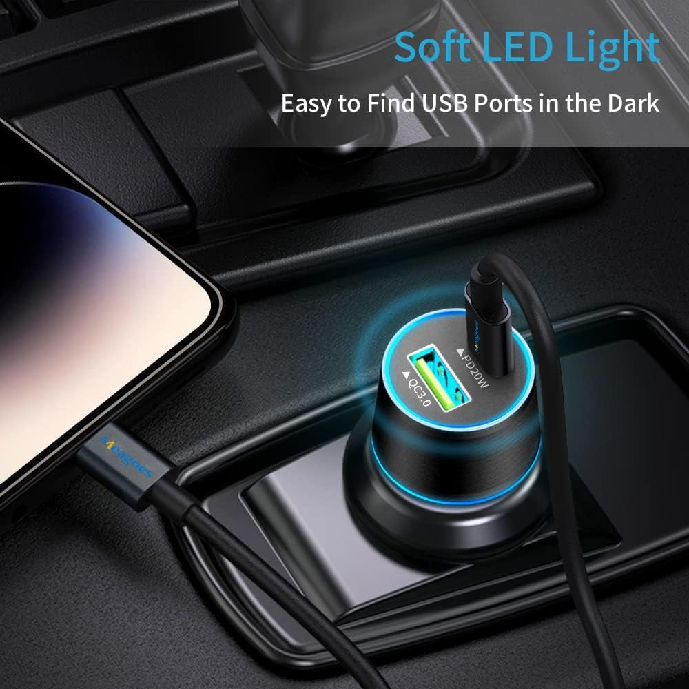Fast USB C Car Charger, 20W PD Rapid Charging Adapter Compatible for Apple Iphone 14 Pro Max/14 Pro/14 Plus/14/13/12/Mini/11/Xs/Xr/X/8 Plus/Se 3-3.3Ft Mfi Certified Type C to Lightning Cable